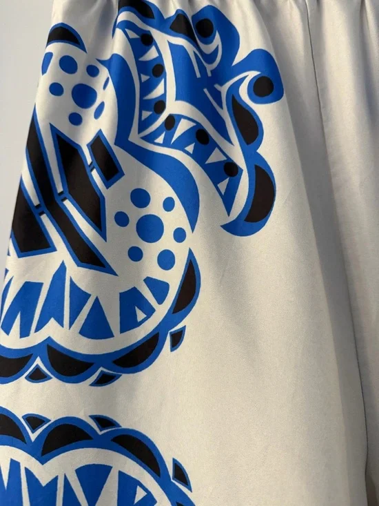 White Wide-Leg Pants with Bold Blue Printed Pattern - Picture 2 of 3